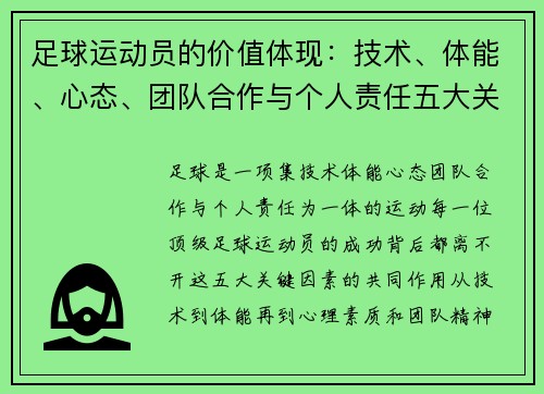 足球运动员的价值体现:技术、体能、心态、团队合作与个人责任五大关键因素分析 足球运动员的价值体现:技术、体能、心态、团队合作与个人责任五大关键因素分析