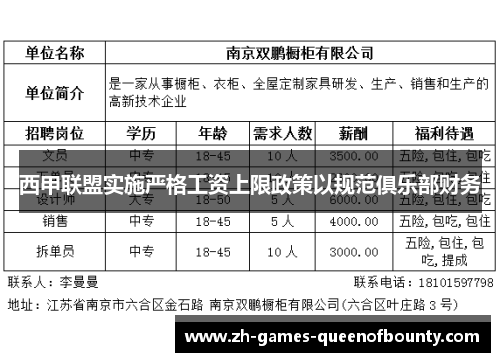 西甲联盟实施严格工资上限政策以规范俱乐部财务